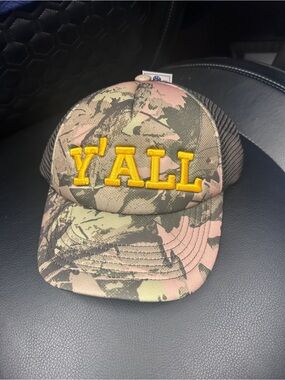 Womens Camouflage 'Y'ALL' Mesh Trucker Hat - Green/Brown